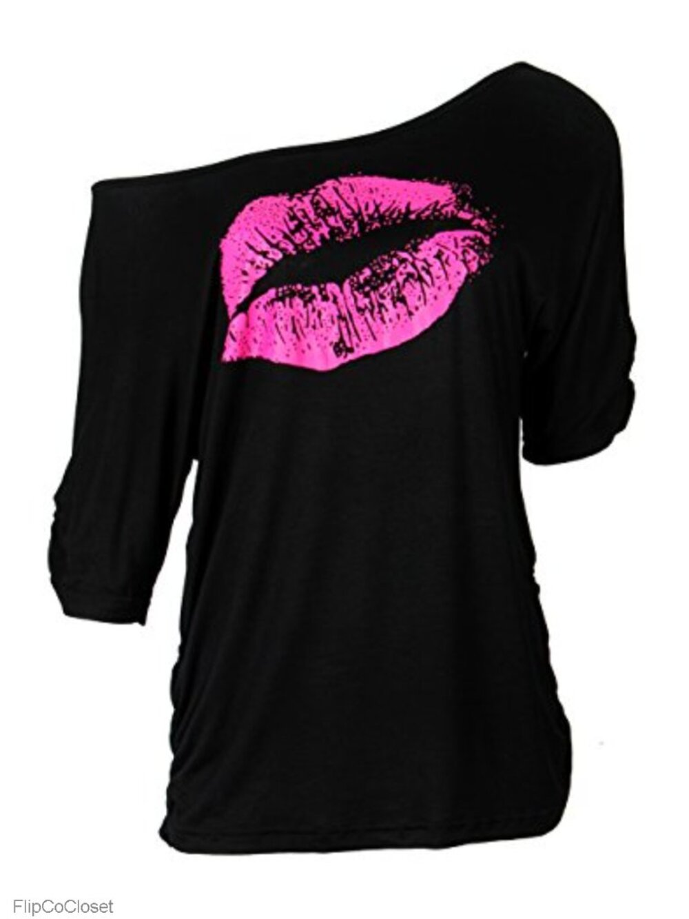 Women's Off Shoulder Lips Print Oversized T-Shirt Casual Lounge Tee